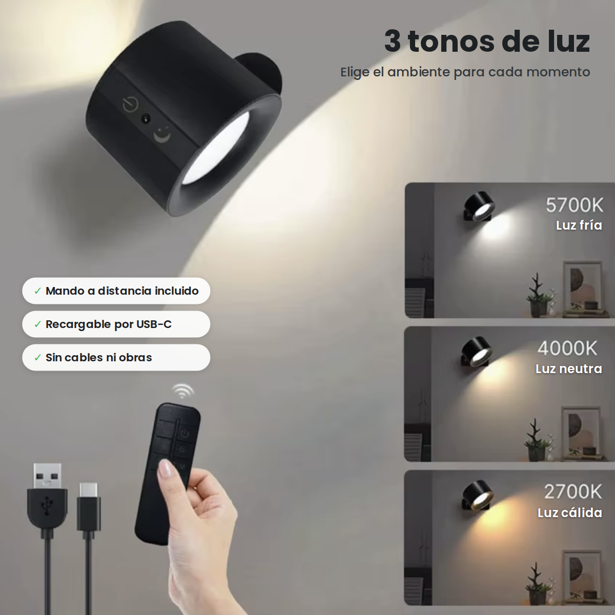 Dewbo - Luz de acento portátil con mando
